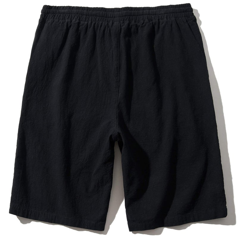 SIR7 Men's Linen Casual Classic Fit 11 Inch Inseam Elastic Waist Shorts with Drawstring Black XX-Large - Image 2